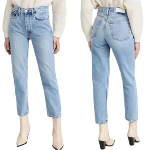 RE/DONE 70's High Rise Cropped Stove Pipe Straight Leg Denim Blue Jeans Size 30